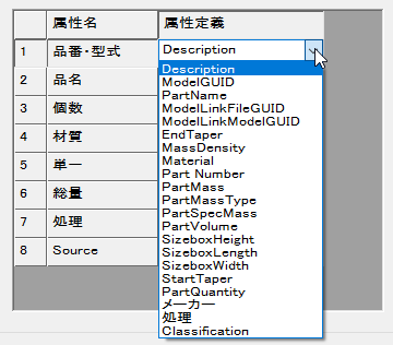 3D部品表のインポート画面