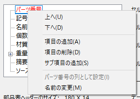 項目の右クリックメニュー