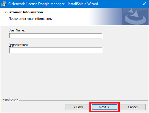 IC Network License Dongle Manager インストール画面