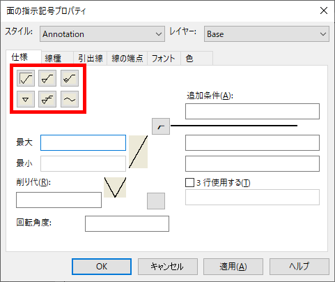 面の指示記号の種類