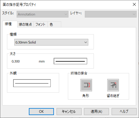 面の指示記号スタイル