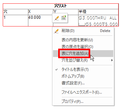 穴の追加