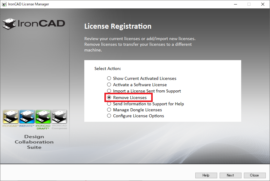 IronCAD License Manager画面